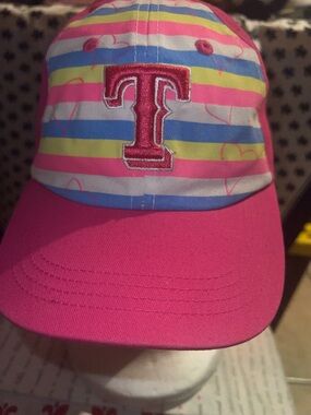 Pink Striped Baseball Cap with 'T' Patch